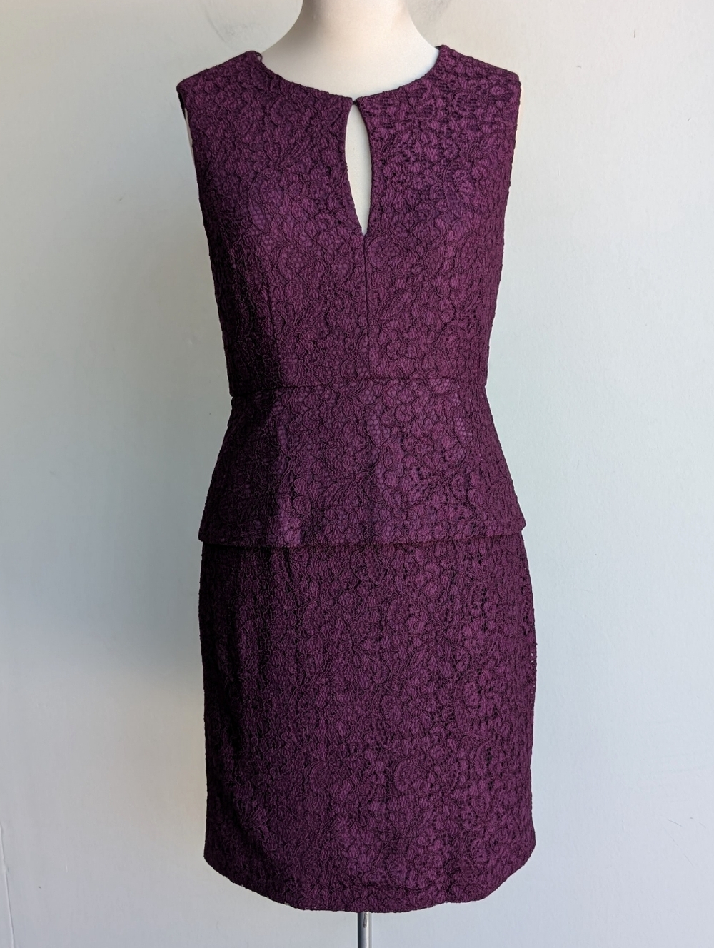 Adriana Papell Purple Lace Sleeveless Peplum Dress